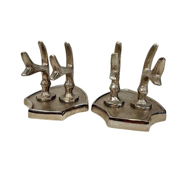 Silver tone textured metal faux antler wall plaques set of two - Picture 5 of 16